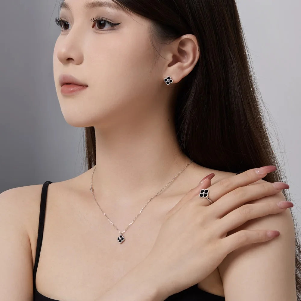 925 Sterling Silver Clover Onyx Eternity Ring product image 6