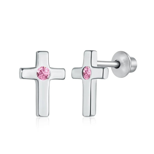 New Arrival Hypoallergenic Nickel Free 925 Sterling Silver Earring Kid Children 5A CZ Cubic Zirconia Tiny Cross Stud Earrings