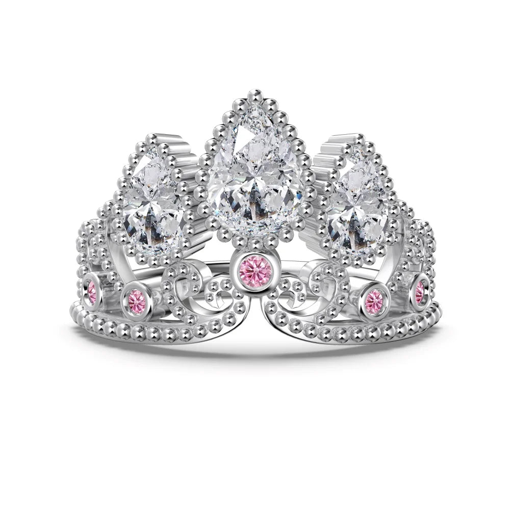 Luxurious Design Fine Top Jewellery 925 Silver Pear Circle Waterdrop Shape 5A Cubic Zirconia Princess Crown Women Rings