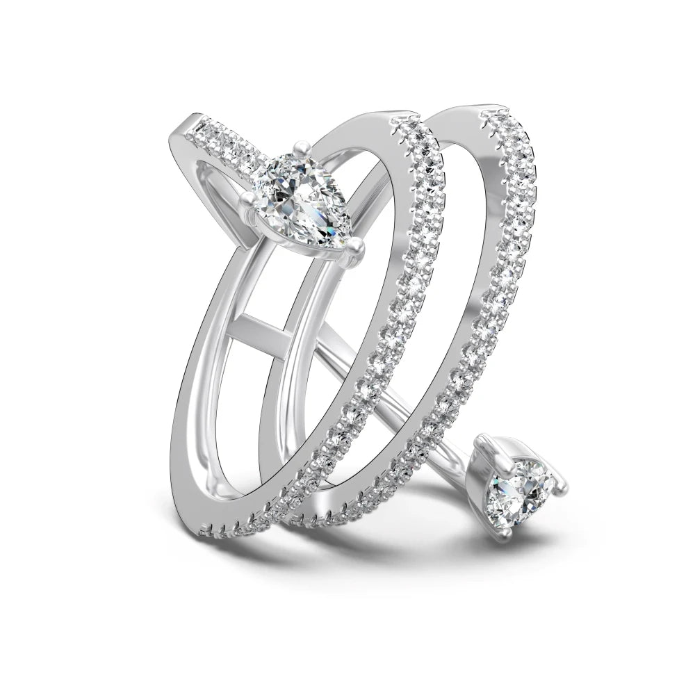 Magnificent Fine Jewellery Non Tarnish Rhodium Plated S925 Silver Multiple Layer Eternity Band 5A Zirconia Bridal Rings