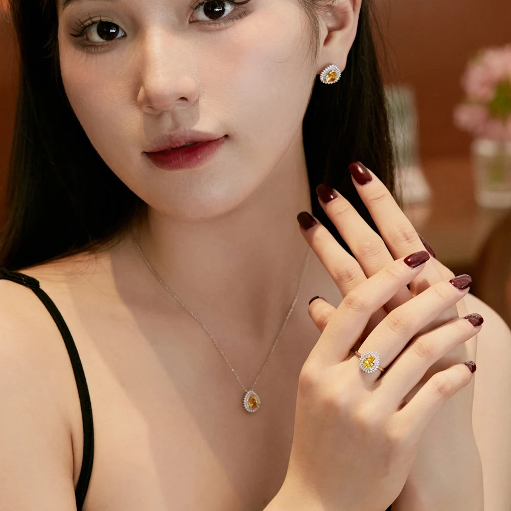 Jewelry Classic Design 925 Sterling Silver Rhodium Plated Sparkling Waterdrop Shape 5A Cubic Zirconia Women Rings