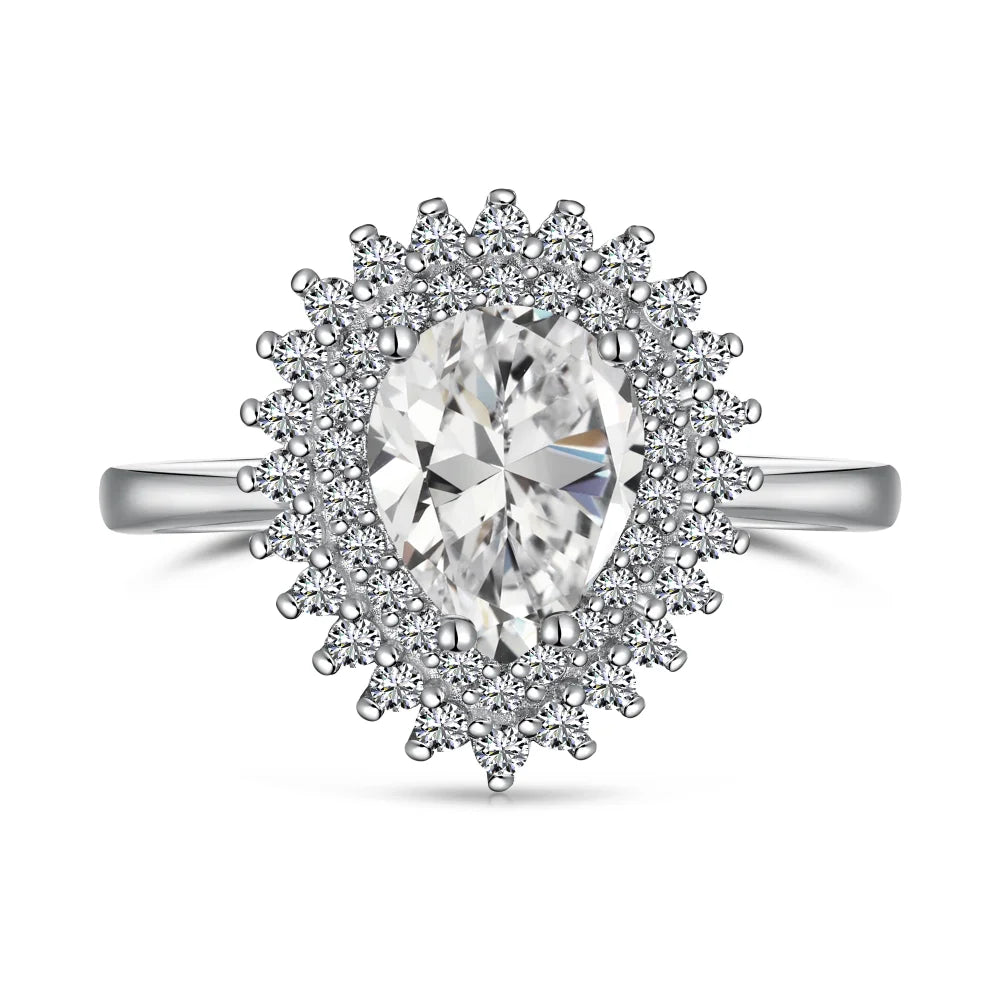 Jewelry Classic Design 925 Sterling Silver Rhodium Plated Sparkling Waterdrop Shape 5A Cubic Zirconia Women Rings