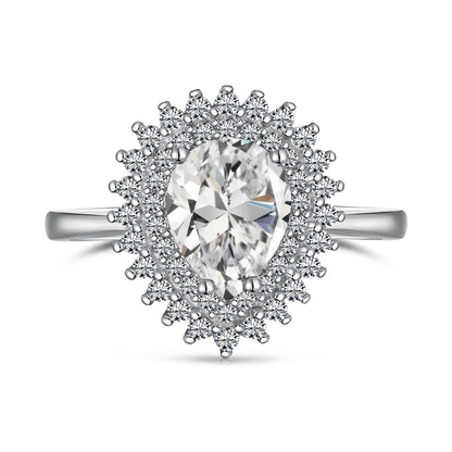 Jewelry Classic Design 925 Sterling Silver Rhodium Plated Sparkling Waterdrop Shape 5A Cubic Zirconia Women Rings