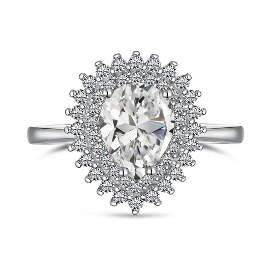 Jewelry Classic Design 925 Sterling Silver Rhodium Plated Sparkling Waterdrop Shape 5A Cubic Zirconia Women Rings