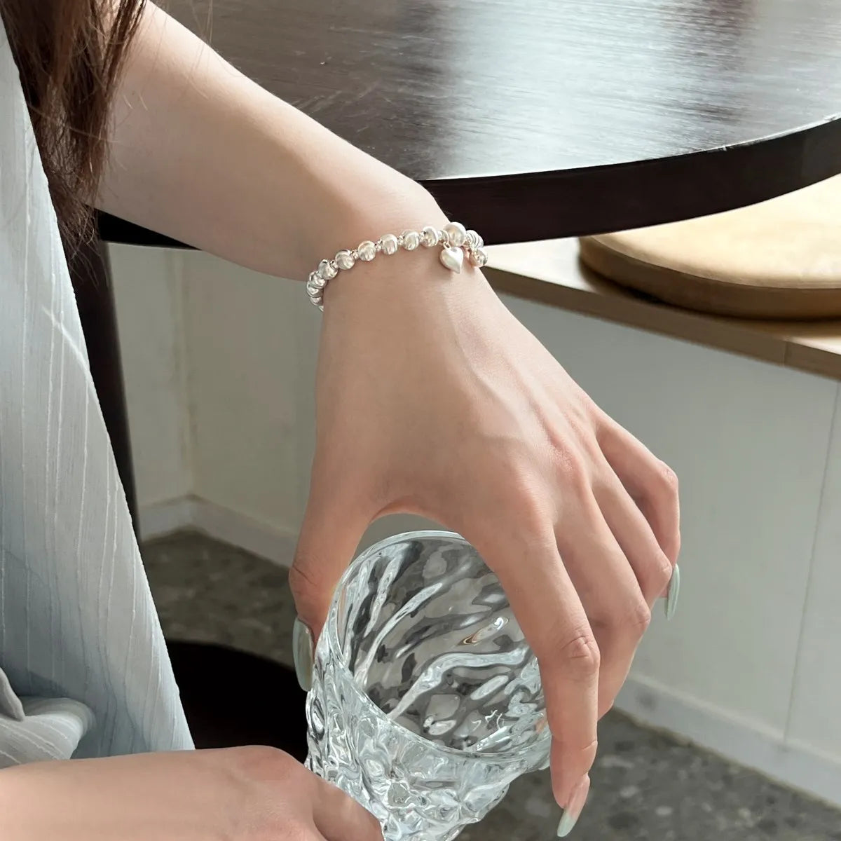 Low Price Love Sweet Pearl Heart Shaped Pendant Necklace Multi Layered Round Beads S925 Sterling Silver Necklace for Women