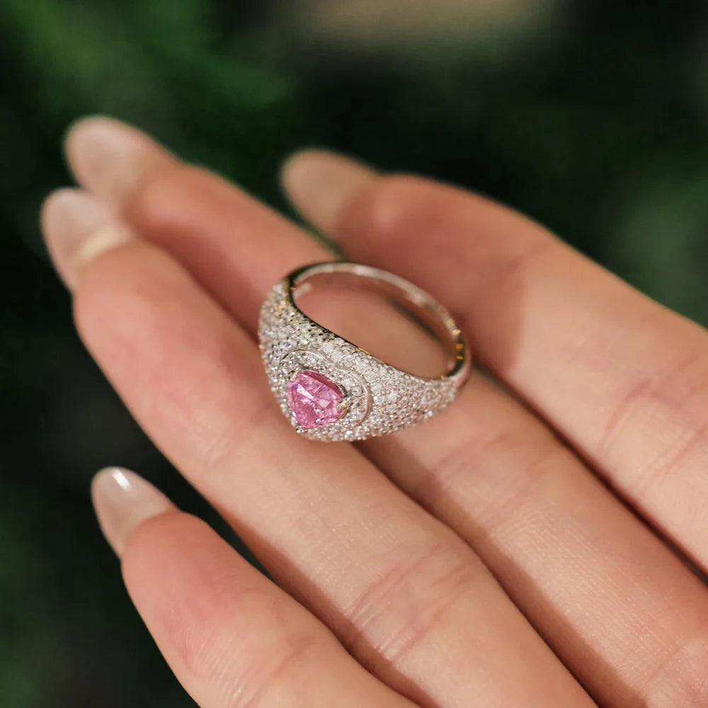 Delicate Christmas Festival Xmas Gifts 925 Sterling Silver Chunky Heart Shape Stone 5A Zirconia Promise Jewelry Rings