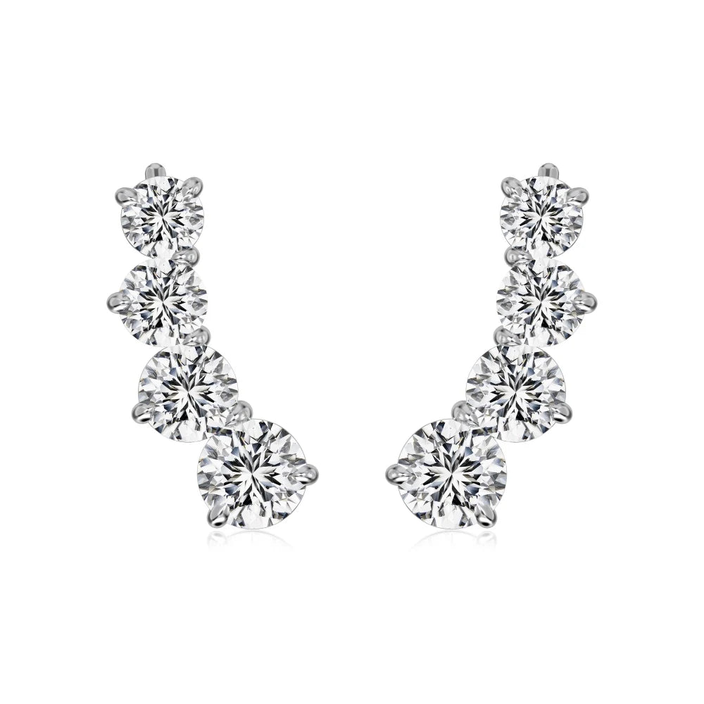 Classic Design Women Fashion Fine Jewelry Wholesale S925 Silver 5A Cubic Zirconia Baguette Circle Bar Shape Stud Earrings