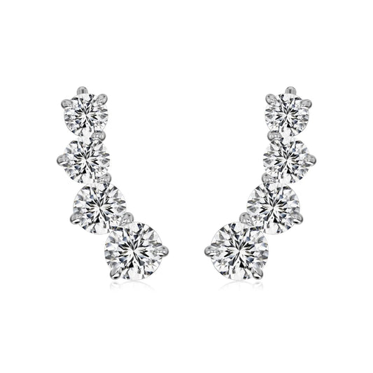 Classic Design Women Fashion Fine Jewelry Wholesale S925 Silver 5A Cubic Zirconia Baguette Circle Bar Shape Stud Earrings
