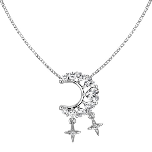 925 Sterling Silver Moon & Star Pendant Necklace by KAKODIY