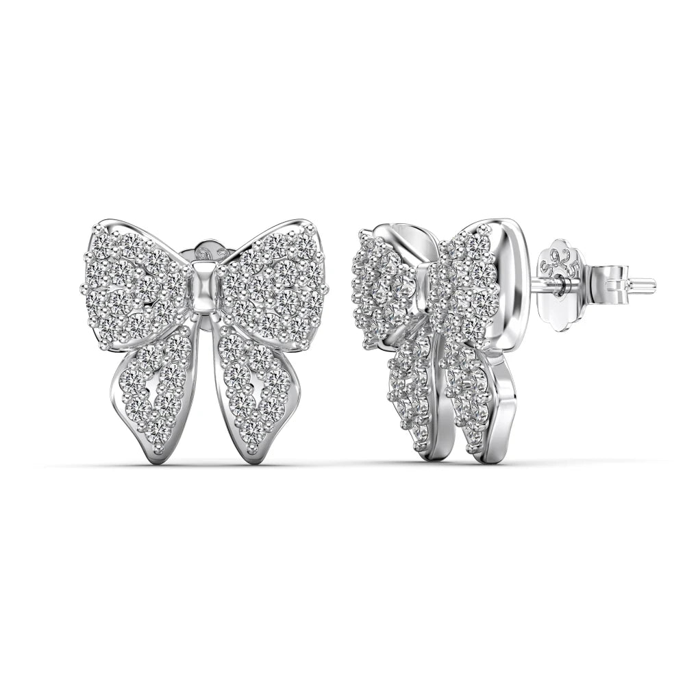 KAKODIY New Design Sterling Silver Christmas Collection Rhodium 18K Gold Plated 5A Cubic Zirconia Butterfly Bow Stud Earrings