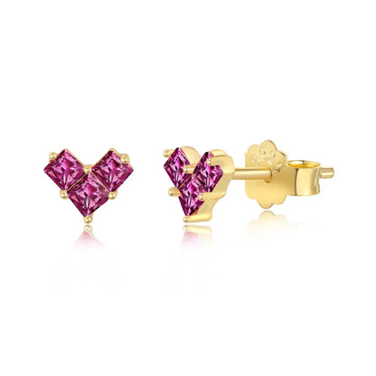 KAKODIY New Small Lovely 925 Sterling Silver Rhodium 18K Gold Plated Matte Square 5A Cube Zirconia Heart Stud Earrings