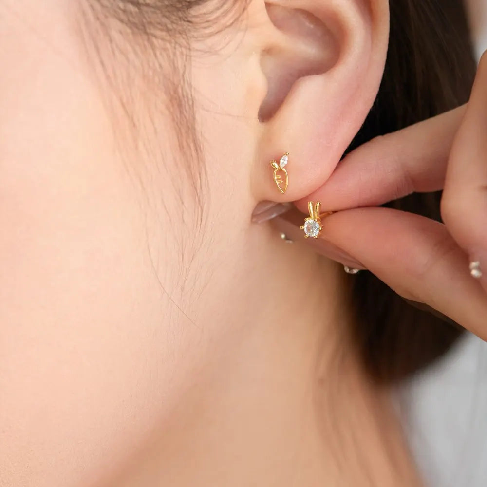 KAKODIY 18K Gold Plated Bunny Carrot 925 Sterling Silver Easter Earrings Cubic Zircon Stud Earrings Accessories Women - product image 6