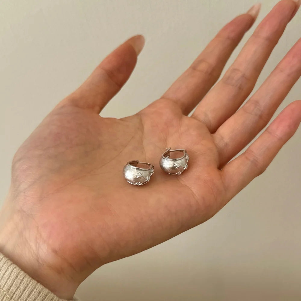 High Quality Frosted Surface 925 Sterling Silver Chunky U-Shape 5A Cubic Zirconia Clip on Earrings for Women Dress up