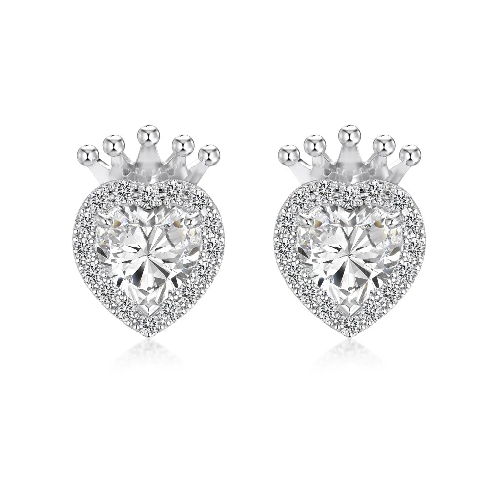 KAKODIY Cute Charms Rhodium-plated 925 Sterling Silver 5A Square Zircon Shiny Heart Crown Stud Earrings for Women Girls - product image 1