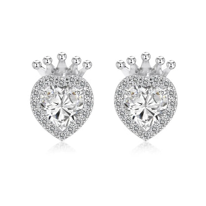 KAKODIY Cute Charms Rhodium-plated 925 Sterling Silver 5A Square Zircon Shiny Heart Crown Stud Earrings for Women Girls - product image 1