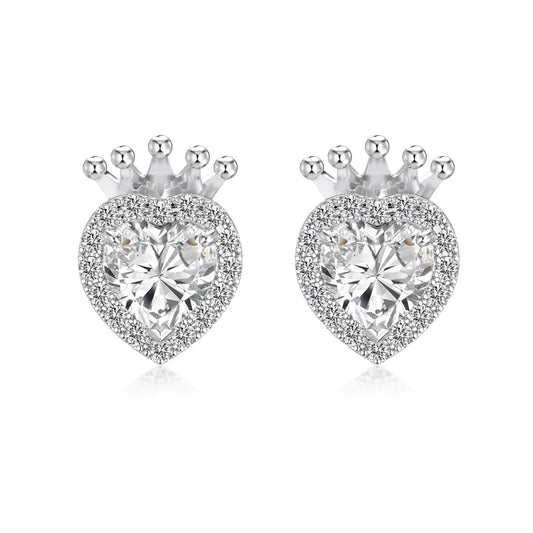 KAKODIY Cute Charms Rhodium-plated 925 Sterling Silver 5A Square Zircon Shiny Heart Crown Stud Earrings for Women Girls - product image 1