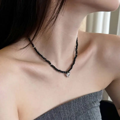 Bohemian Factory Price S925 Sterling Silver Pendants for Women Heart Necklace Zircon Crystal Necklaces Black Bead Jewelry