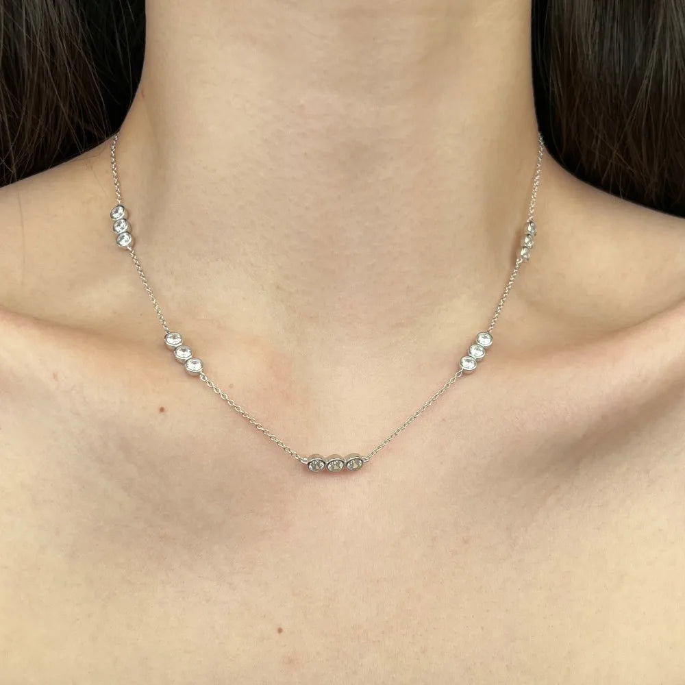 Simplicity Design Delicate Jewelry S925 Silver Link Chain Multiple Circle 5A Cubic Zirconia Stone Women Necklaces
