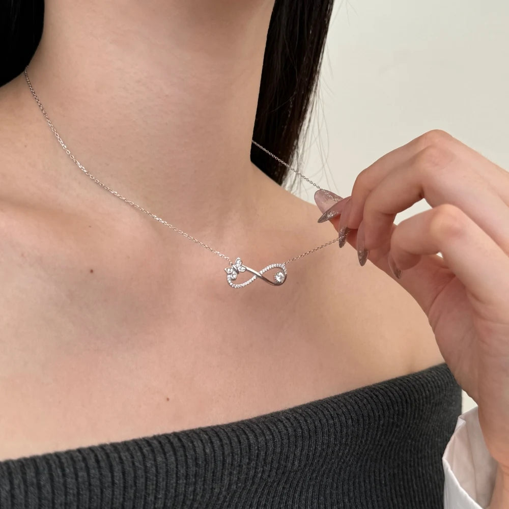 Stylish Geometric Design S925 Silver Link Chain 5A Cubic Zirconia Butterfly Number 8 Infinity Symbol Pendant Necklaces