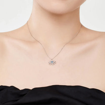Trendy S925 Sterling Silver Chain Jewelry Necklace Cz Cubic Zircon Pendants Blue Devil Eye Pendant Necklaces for Women