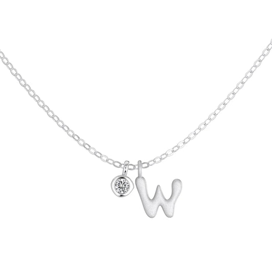 925 Sterling Silver W Initial CZ Necklace by KAKODIY