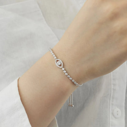Custom Fine Jewelry Blue Zirconia Diamond Bracelet 925 Sterling Silver Devil Eye Tennis Chain Adjustable Bracelets Women