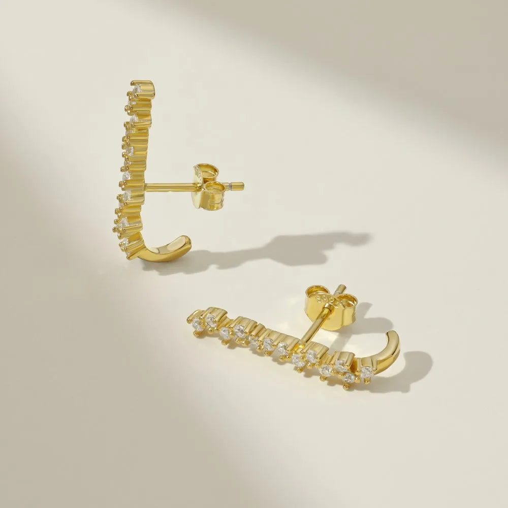 Wholesale Price 18K Gold Plated 925 Silver Bar Earring Iced Out Fine Jewelry Row Zircon Paved Long Stud Earrings Women