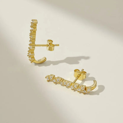 Wholesale Price 18K Gold Plated 925 Silver Bar Earring Iced Out Fine Jewelry Row Zircon Paved Long Stud Earrings Women