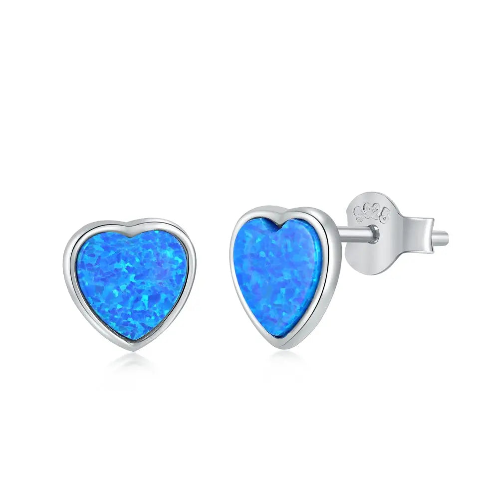 KAKODIY 925 Sterling Silver Blue Pink Square Zircon Jewelry Gift Custom Colored Heart Opal Earrings Women