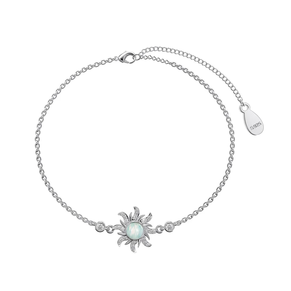 Dylam New Arrival Custom 925 Silver Elegant Design Link Chain Bracelet 18K Gold Jewelry Opal Sun Charm Bracelets for Women