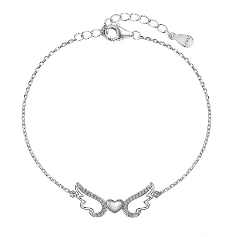 Fine Jewelry Oem Odm Boho 18K Gold Plated Unique Heart Cute Angel Wings Designer Bracelet Necklace Set Cz Bracelets Women