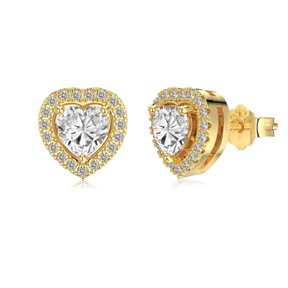 KAKODIY Luxury Jewelry Earrings 18K Gold Plate Sterling Silver 925 Sterling Silver Heart Stud Earrings 5A Cubic Zirconia Earrings