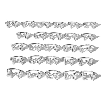 925 Sterling Silver 5A Zirconia Women Alphabet Capital Letter G Initial Stackable Adjustable Heart Rings Jewelry Gifts