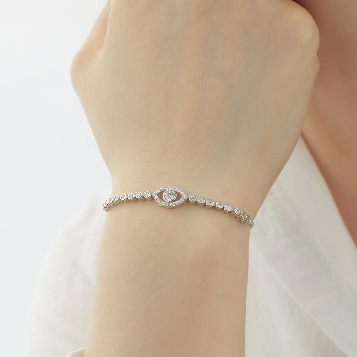 Custom Fine Jewelry Blue Zirconia Diamond Bracelet 925 Sterling Silver Devil Eye Tennis Chain Adjustable Bracelets Women