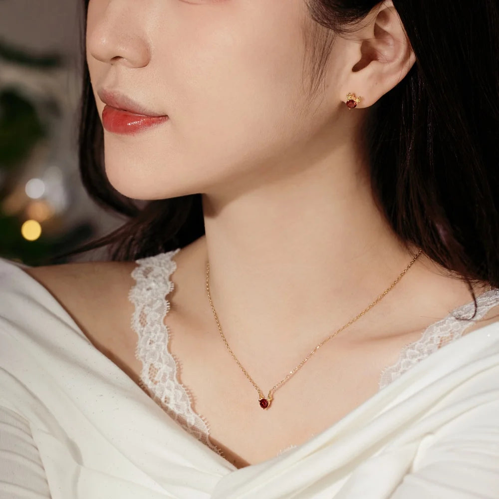 Stylish Delicate Jewelry Rhodium 18K Gold Plated Sterling Silver Link Chain 5A Zirconia Christmas Elk Pendant Necklaces