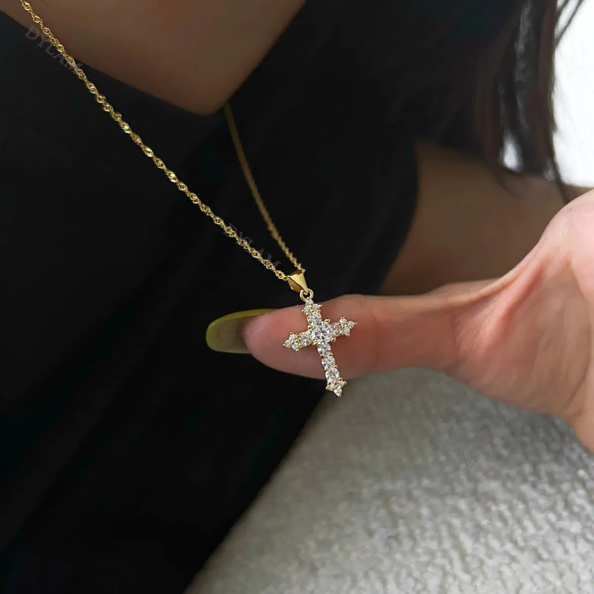925 Silver Cross CZ Pendant Necklace DY190103 product image 5