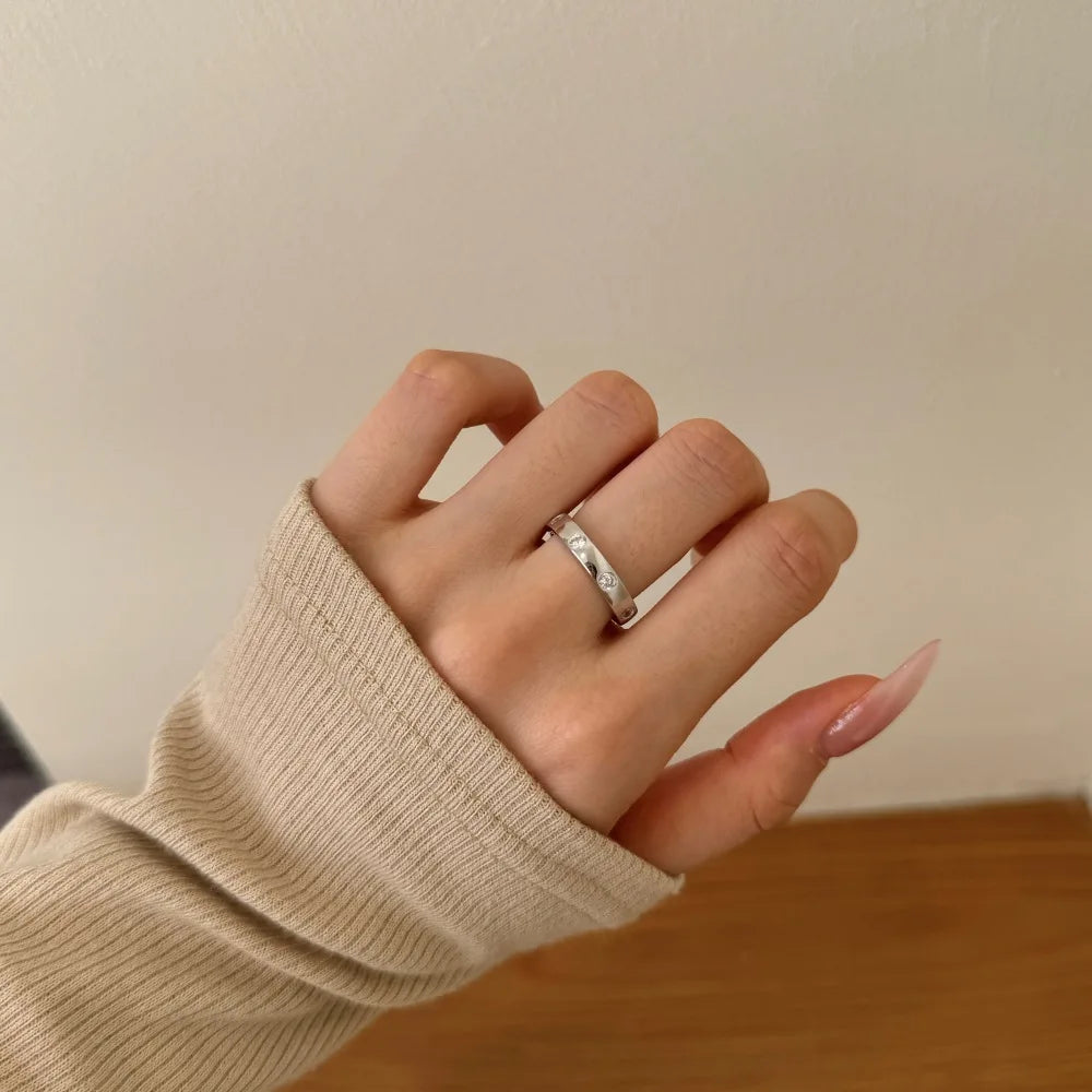 Shiny Stylish Jewelry Polished Surface Solid Sterling Silver 5A Zirconia Eternity Band Chunky Wide Women Promise Rings