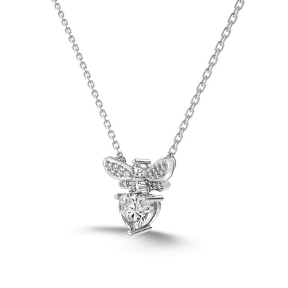 Tiny Cute Design Fine Jewelry Women S925 Silver Link Chain 5A Cubic Zirconia Stone Heart Bee Pendant Necklaces for Women