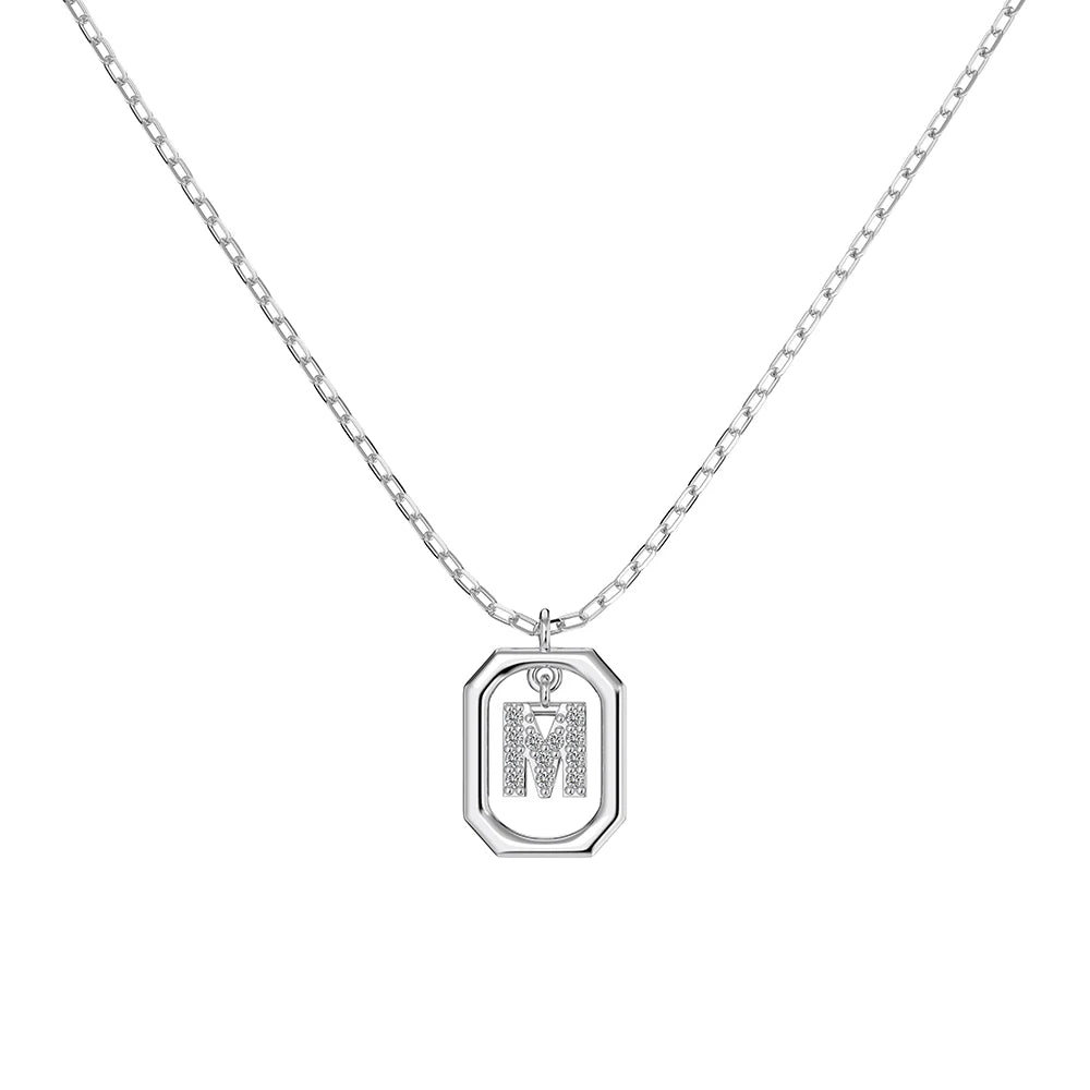 925 Silver M Initial 5A CZ Necklace DY191341 product image 5