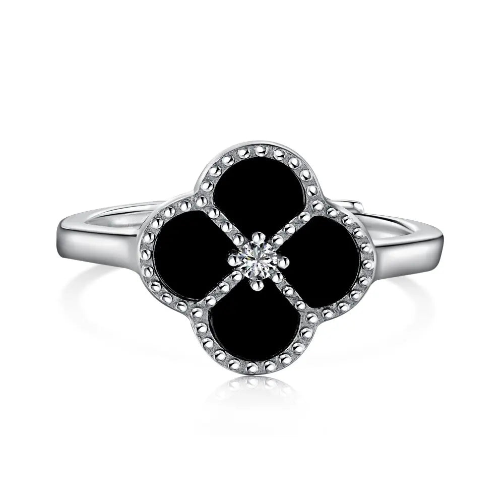 925 Sterling Silver Clover Onyx Eternity Ring by KAKODIY