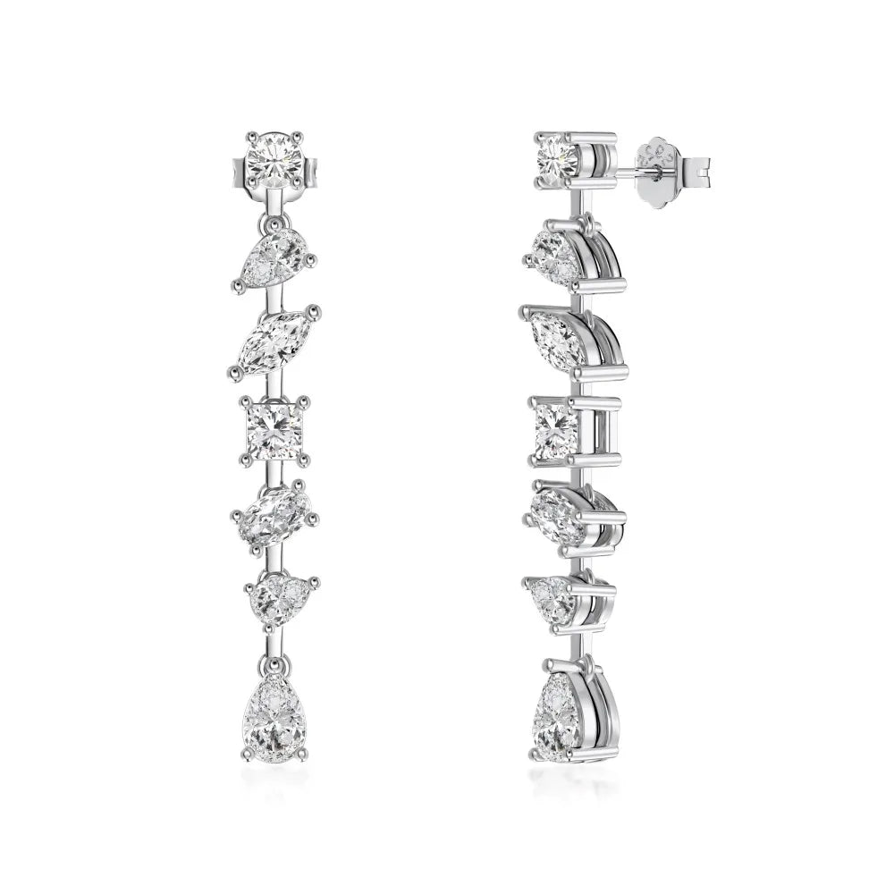 Top Fine Women Jewellery 925 Sterling Silver 5A Cubic Zirconia Shiny Tassel Multiple Stone Stud Earrings for Women