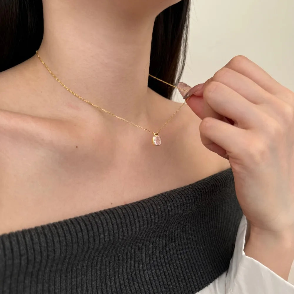 Luxury Fine Jewelry S925 Silver Solitaire Rectangle 8A Crushed Iced Out Cut Cubic Zirconia Pendant Necklace for Women