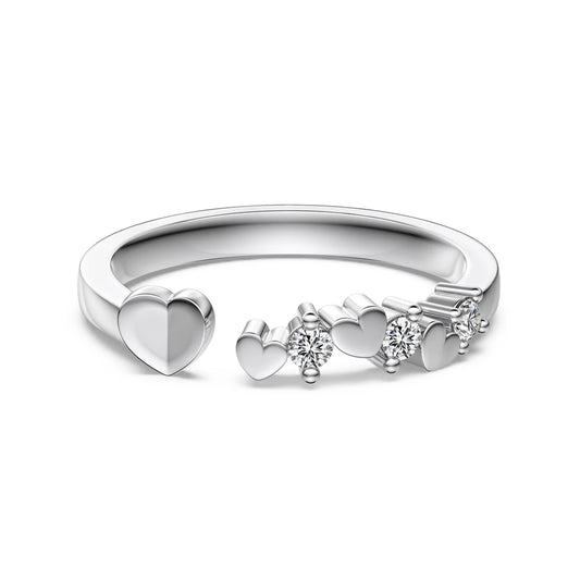 925 Sterling Silver Heart 5A CZ Adjustable Ring by KAKODIY