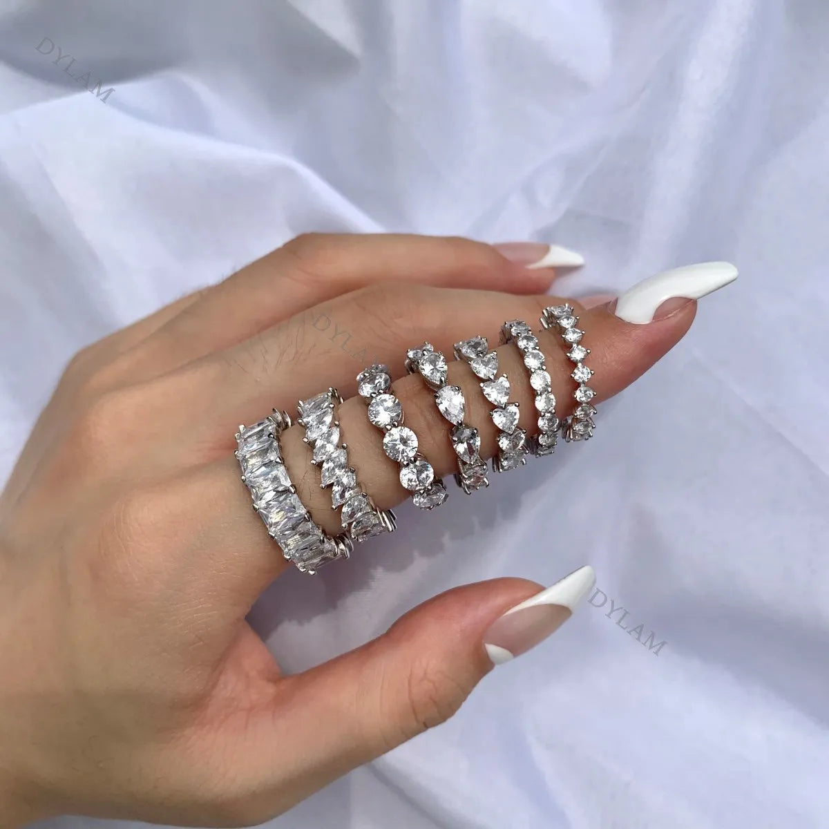 Classic Design Jewelry Women Rhodium Plated 925 Sterling Silver Eternity Band 5A Cubic Zirconia Wedding Promise Ring