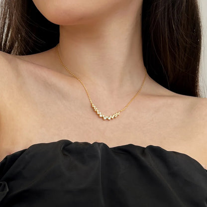Minimalist Jewelry S925 Sterling Silver 18K Gold Plated Necklace Curved Cz Cubic Zircon Cluster Heart Necklaces for Girls Women