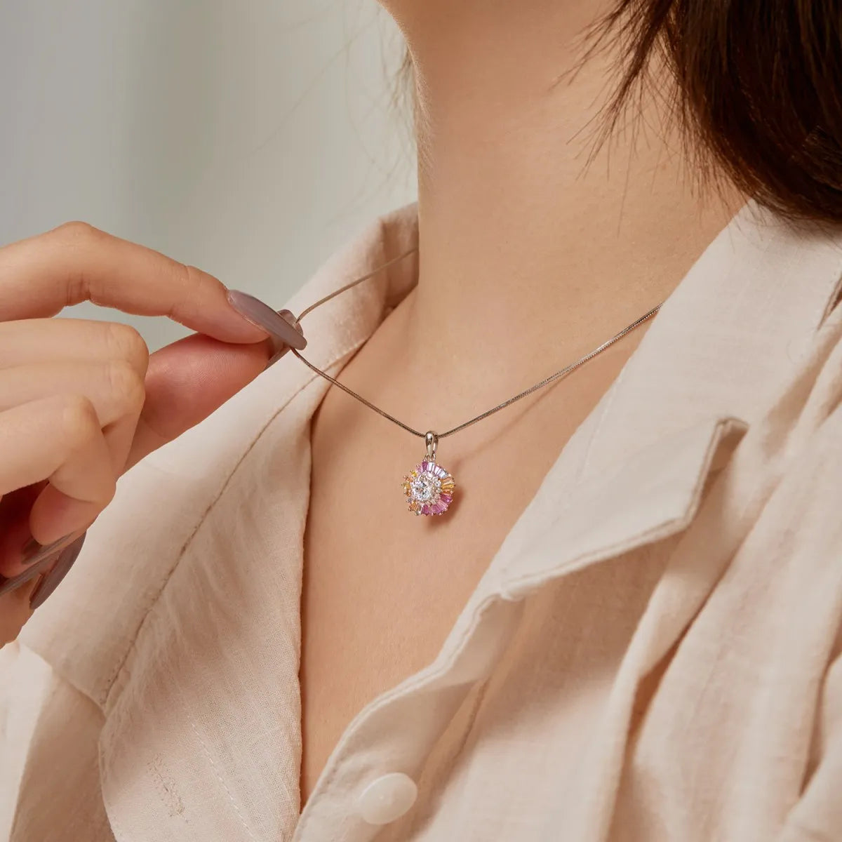 Classic Design 925 Sterling Silver Woman Pendant Necklace Sense Colorful Zirconia Design Chain Fine Jewelry Wholesale