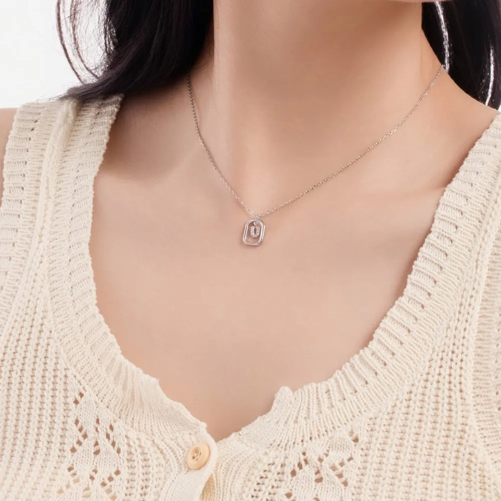 925 Sterling Silver U Initial 5A CZ Necklace product image 2