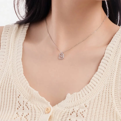 925 Sterling Silver U Initial 5A CZ Necklace product image 2