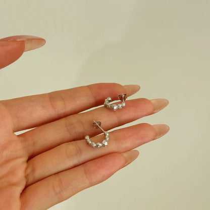 Stylish Personalized Design Jewelry Sterling Silver Brushed Surface Beaded 5A Zirconia Stud Earrings for Women Dress up