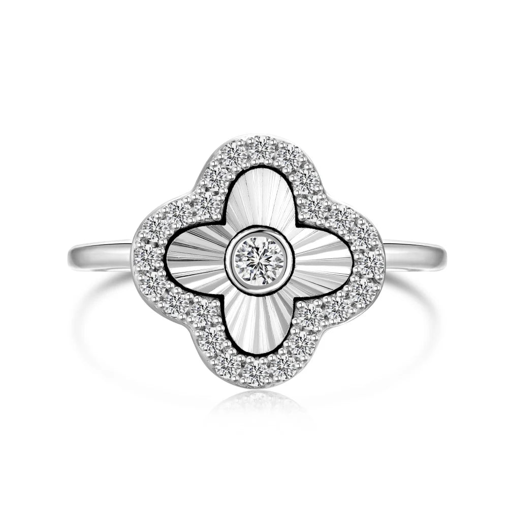 925 Sterling Silver Clover 5A CZ Ring by KAKODIY